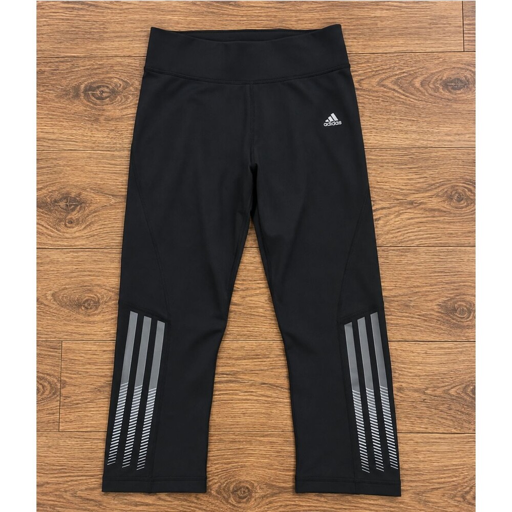 Adidas ClimaLite 3 Stripe Athletic Capri Womens XS Black Workout Running Legging